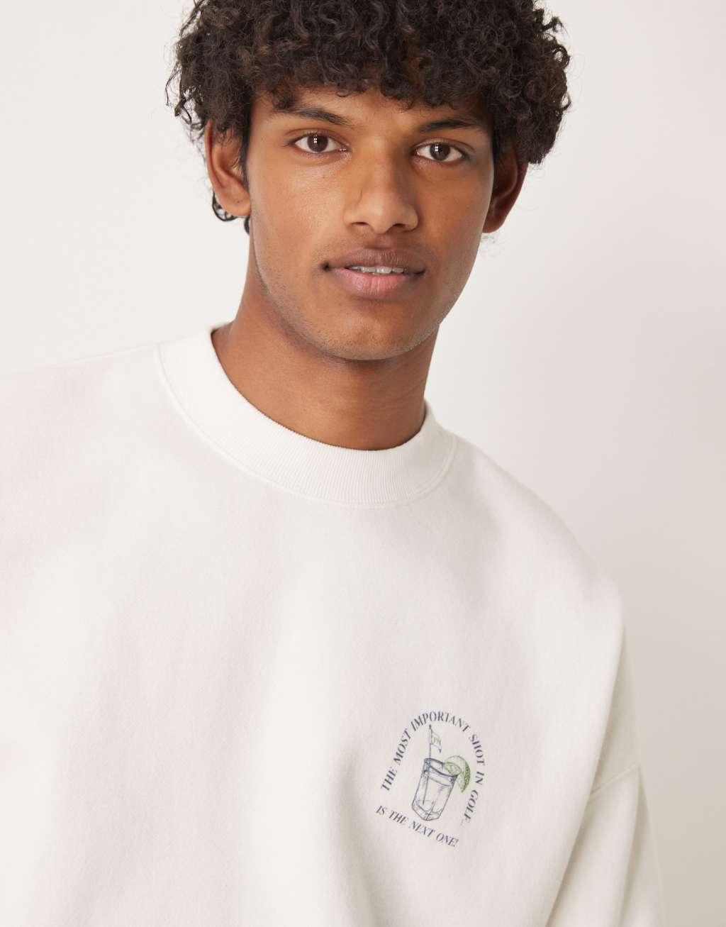 Abercrombie & Fitch motif back sweatshirt in white Product Image