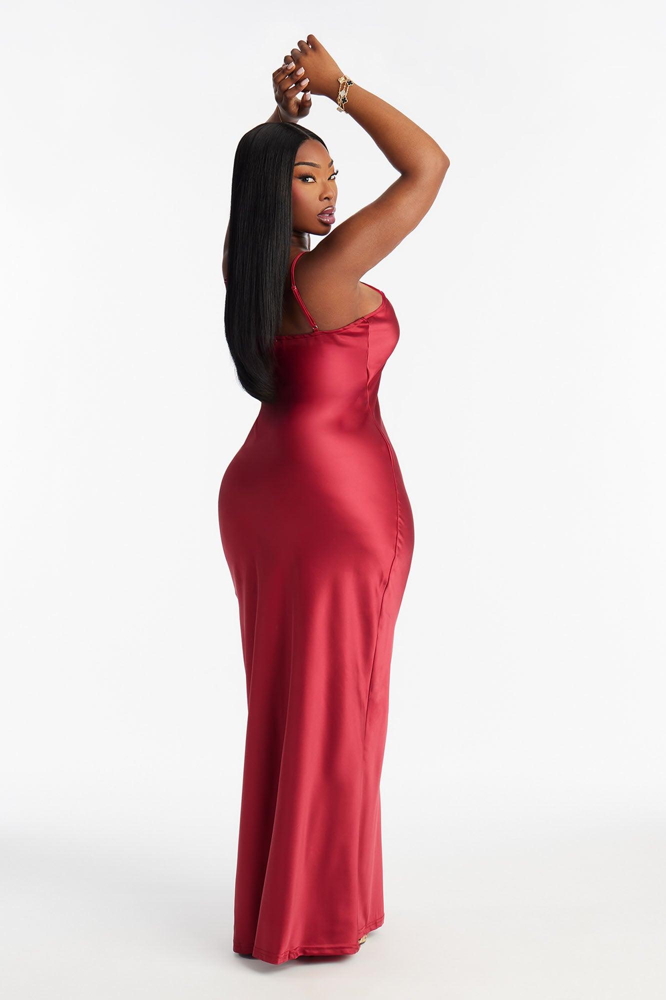 Silk Secrets Draped Satin Maxi Dress - Red Female Product Image