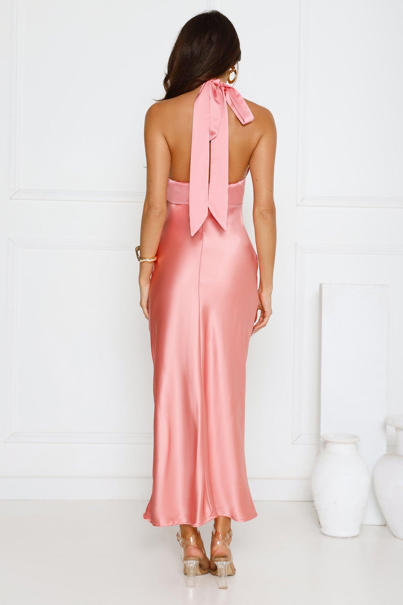 Speaks For Itself Satin Halter Maxi Dress Pink Product Image