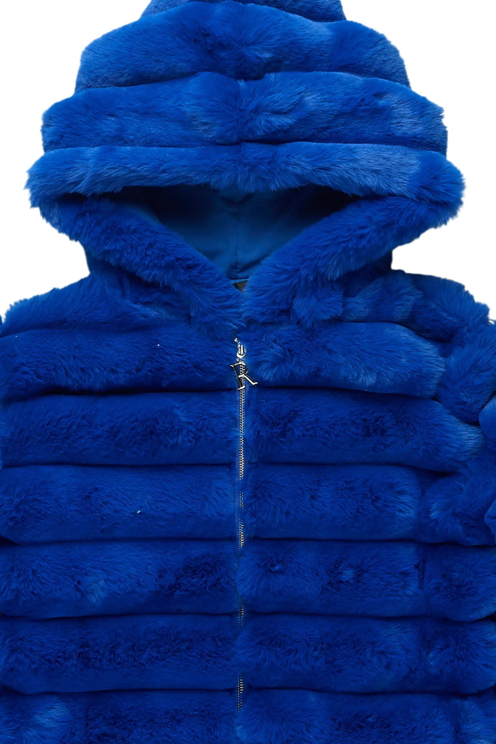 Vinetria Royal Blue Fur Jacket With Hood Female Product Image