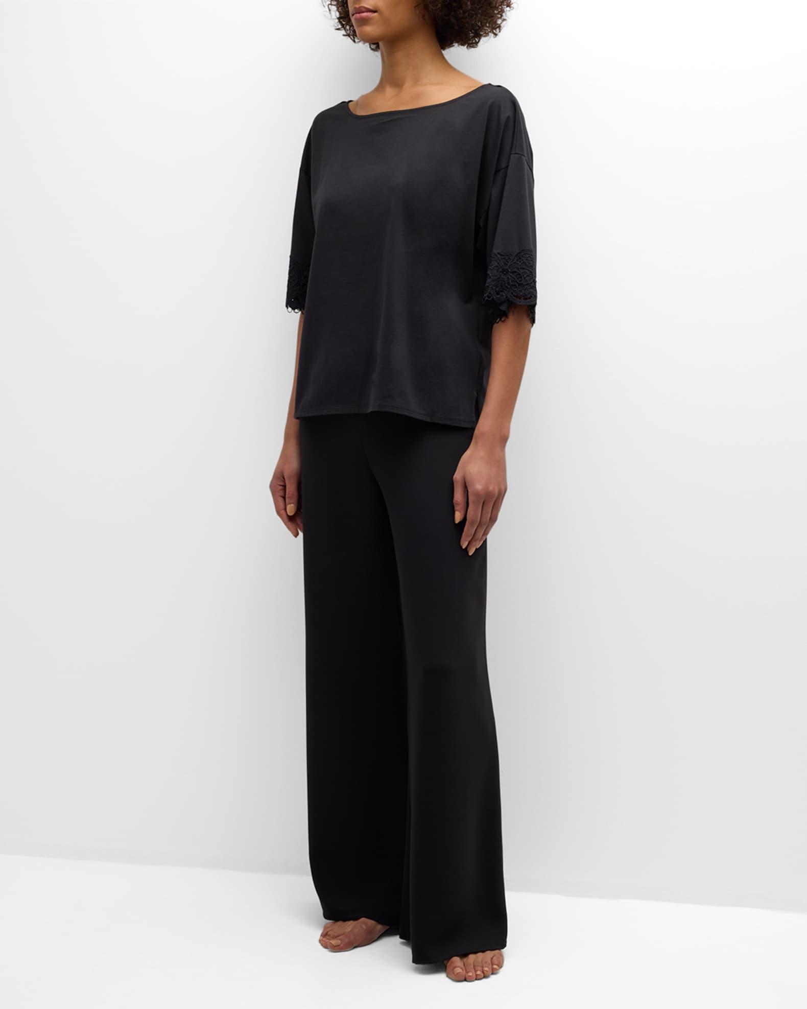 Bliss Harmony Lace-Trim Elbow-Sleeve T-Shirt Product Image