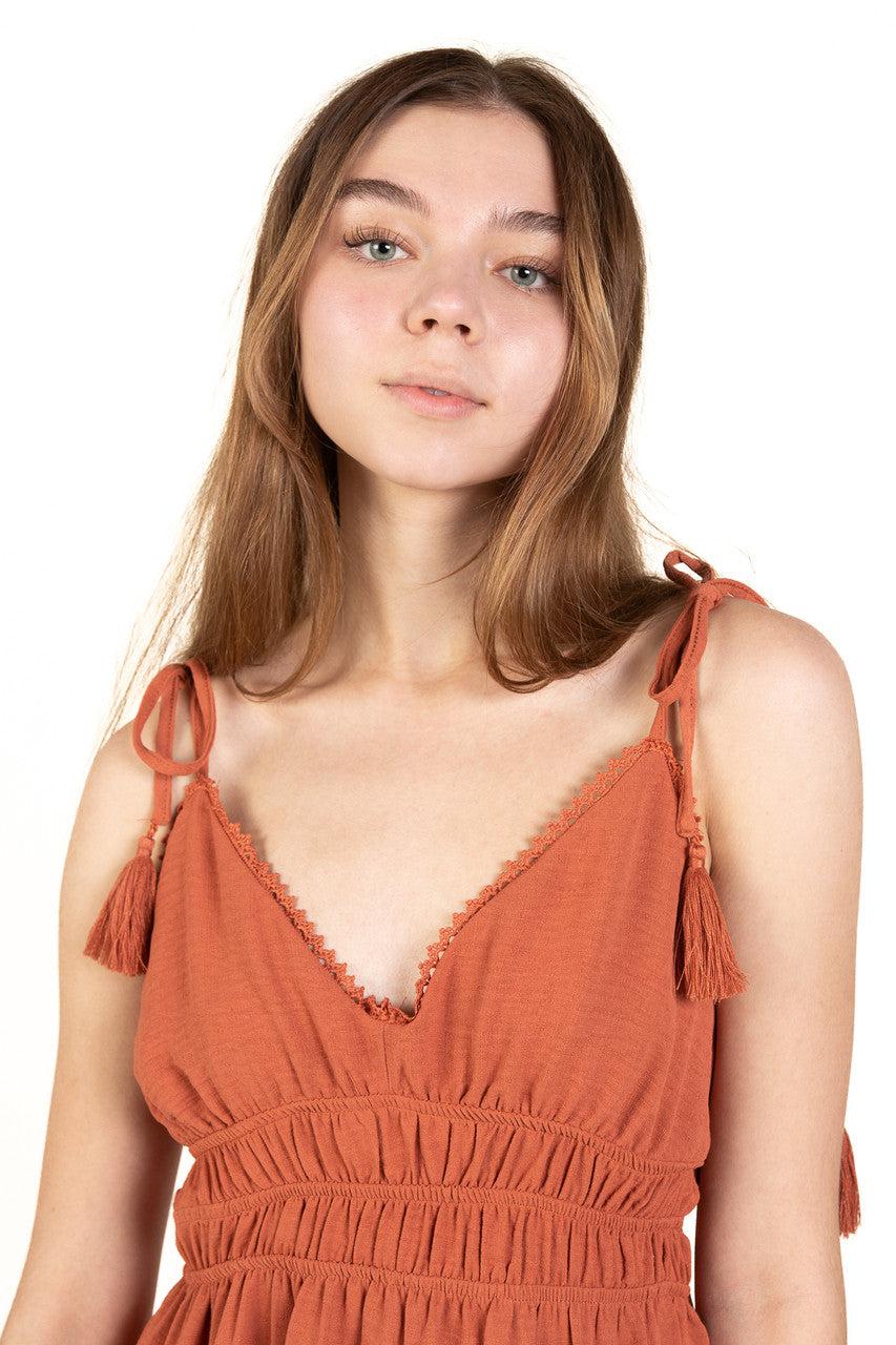 Rust Elastic Empire Waist Maxi Dress Product Image