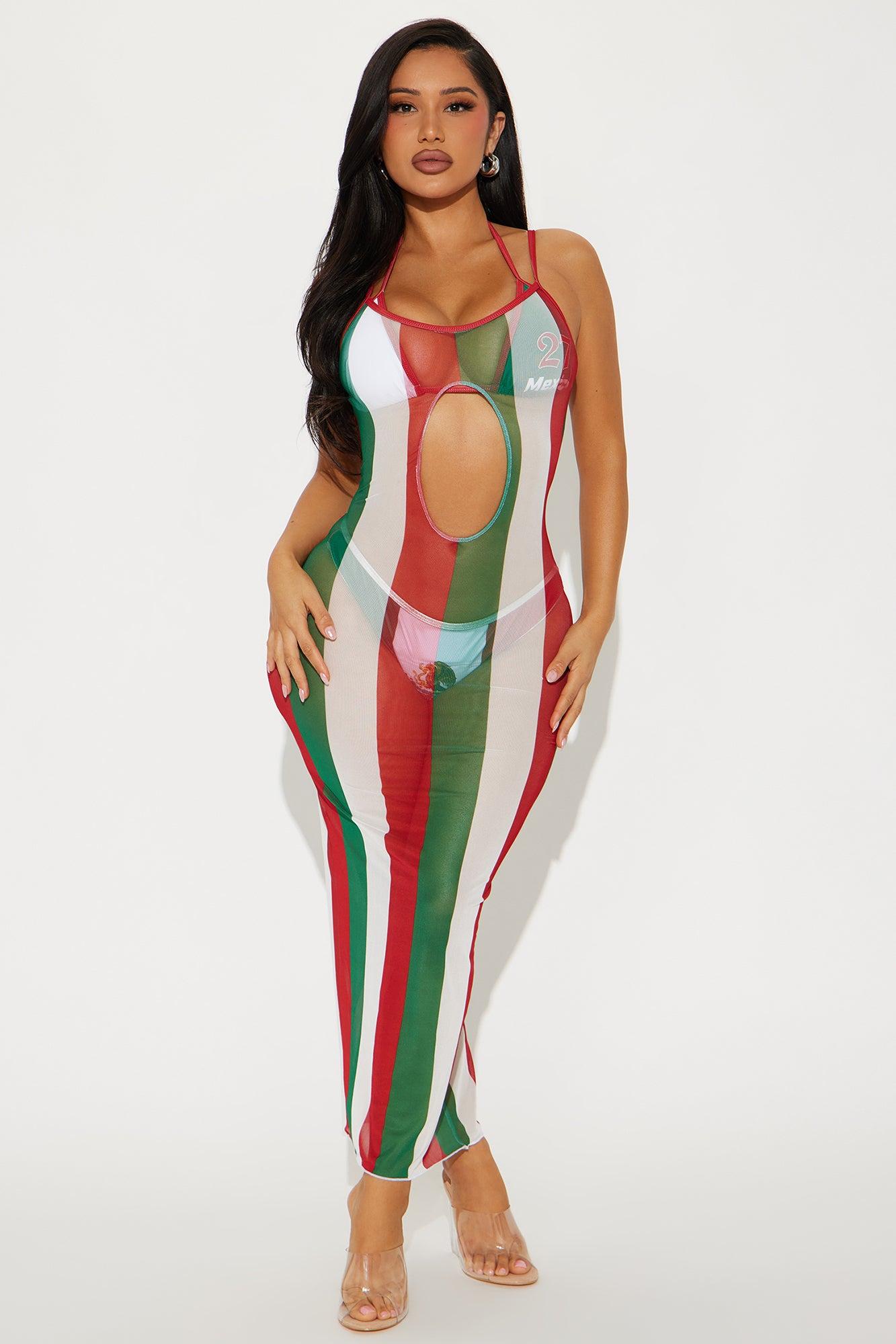 Fly Me To Mexico 3 Piece Bikini Dress Set - Red/combo Product Image