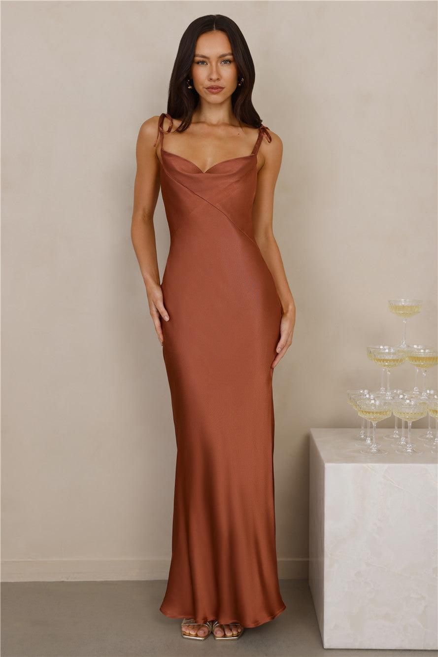 The Penelope Cowl Satin Maxi Dress Copper Product Image