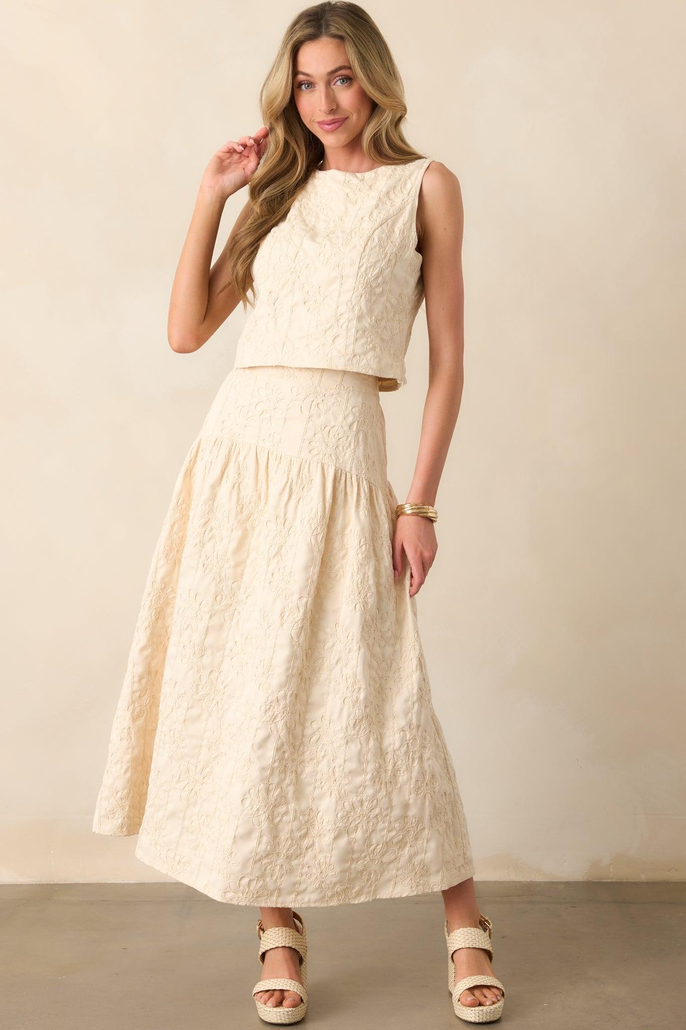 One For The Books Beige Floral Embroidered Top Product Image