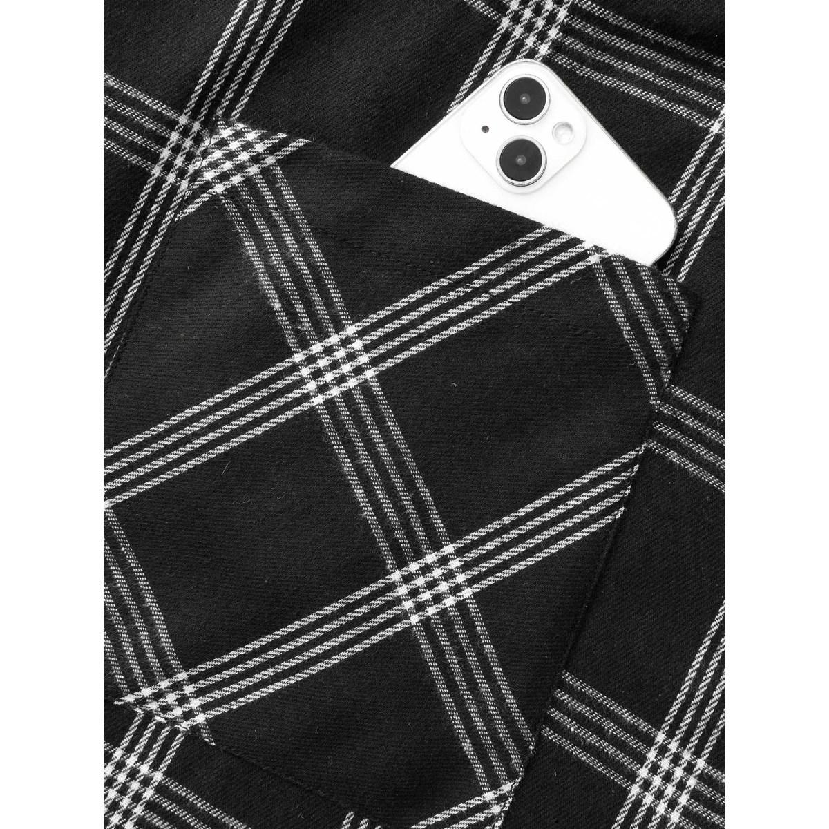 Plus Size Plaid Square Neck Patched Pocket Dress Black Women Casual Non Square Neck Sleeveless Curvy BloomChic 28/5X Product Image