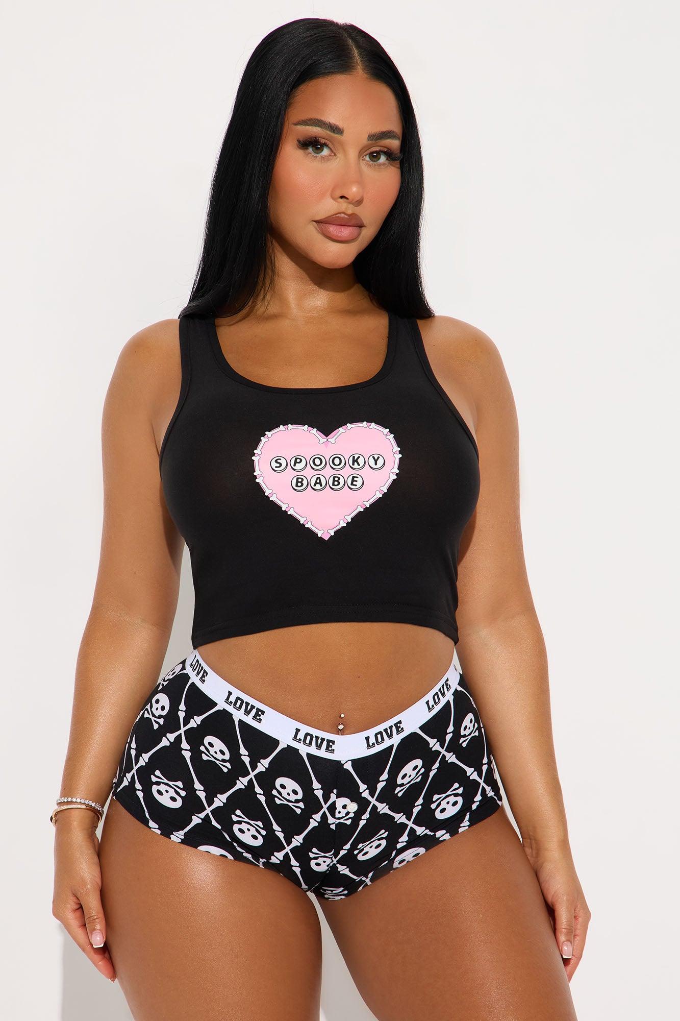Spooky Babe Halloween PJ Short Set - Black/Pink Female Product Image