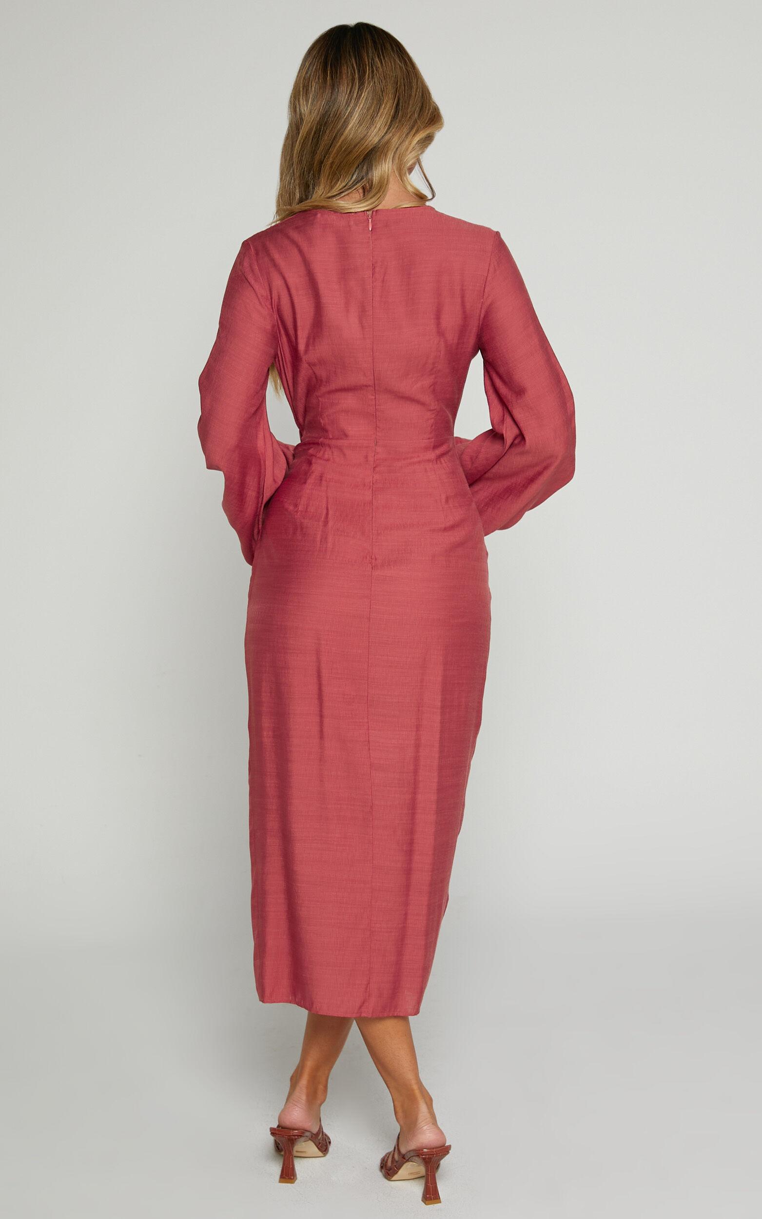 Taylor Midi Dress - Long Sleeve Wrap Dress in Clay Product Image