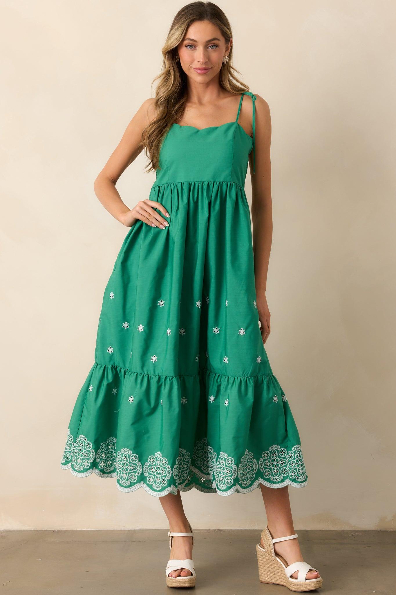 Lighthearted Mood Green Embroidered Eyelet Maxi Dress Product Image