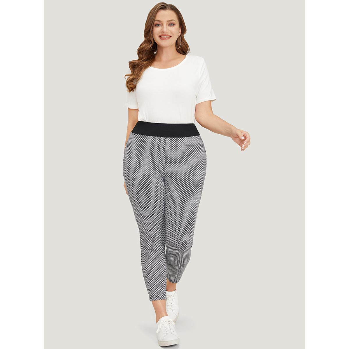 Plus Size Polka Dot Skinny Contrast Wideband Waist Leggings Women Gray Casual High stretch Skinny High Rise Dailywear Leggings BloomChic 12/L Product Image