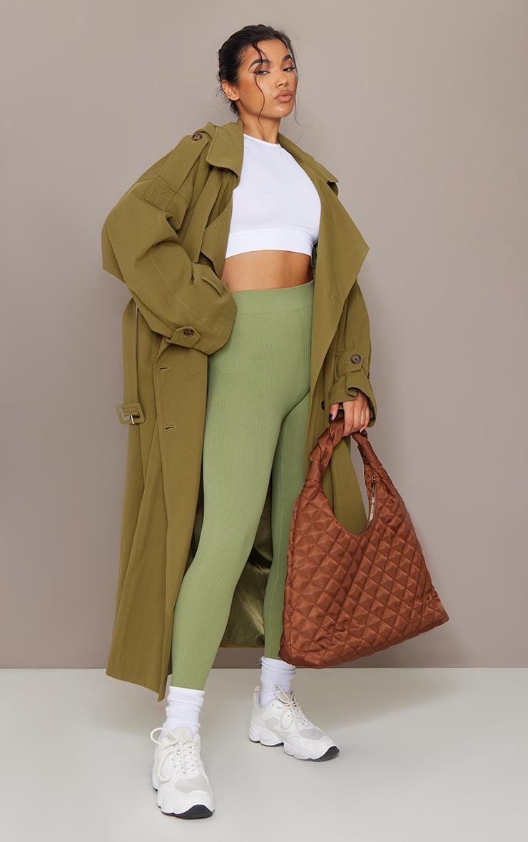 Khaki Hooded Oversized Woven Trench Coat Product Image