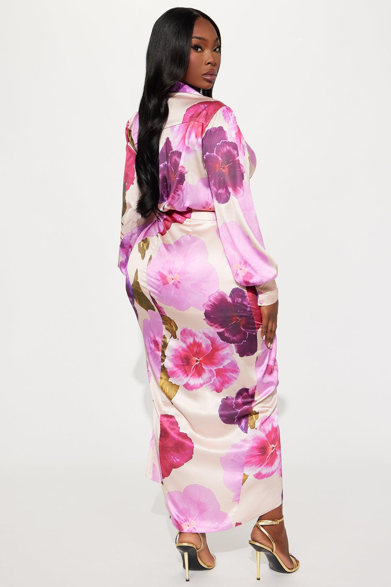 Riley Satin Shirt Dress - Purple/combo Female Product Image