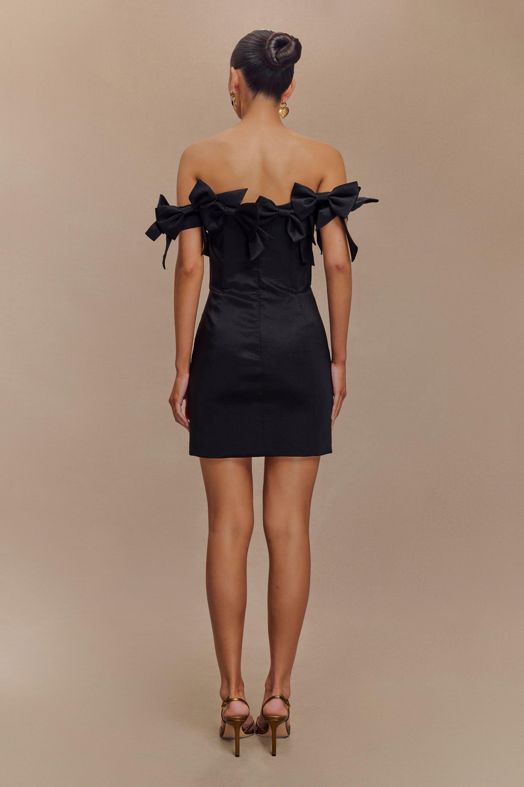 Rose Strapless Bow Mini Dress - Black Product Image