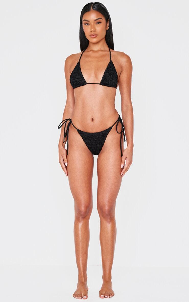 Black Tie Side Textured Bikini Bottoms Product Image
