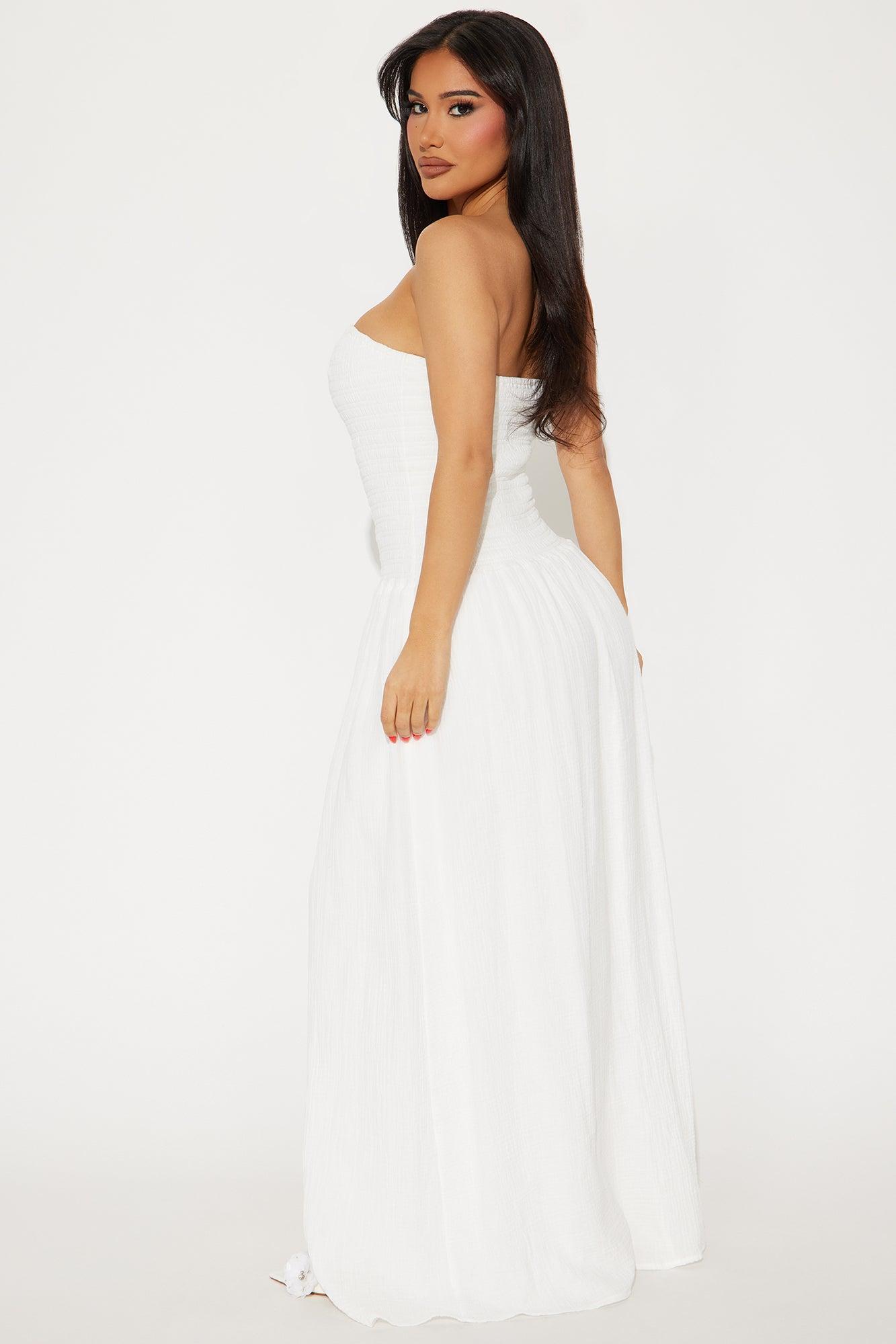 Giselle Smocked Drop Waist Maxi Dress - White Product Image