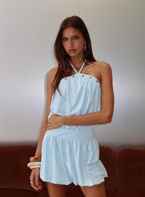 Sunnee Eyelet Detail Playsuit Icy Blue Product Image
