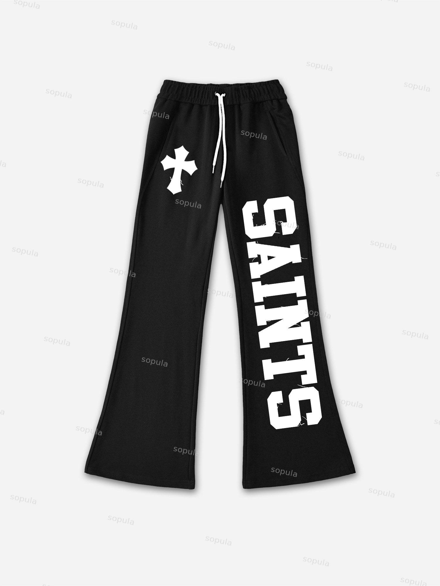 Vintage Saint Print Casual Flared Sweatpants Product Image