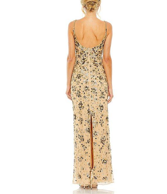 Mac Duggal Embellished Floral Beaded Open Back Detail Scoop Neck Sleeveless Gown Product Image