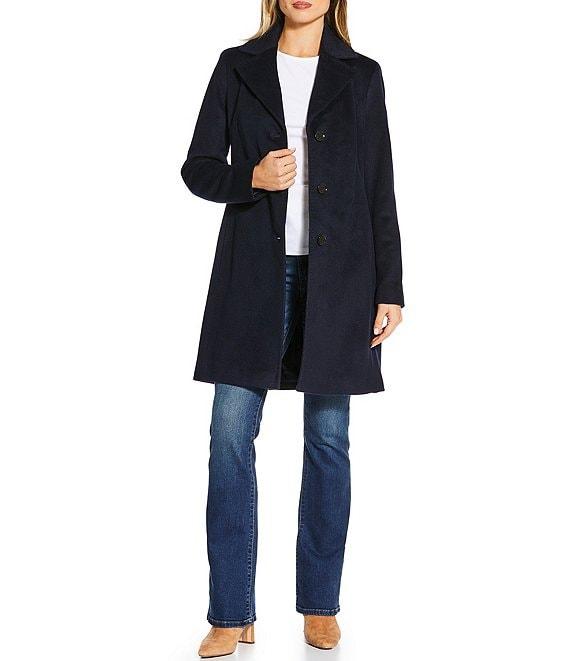 Donna Karan Petite Size Cashmere Blend Notch Collar Reefer Coat Product Image