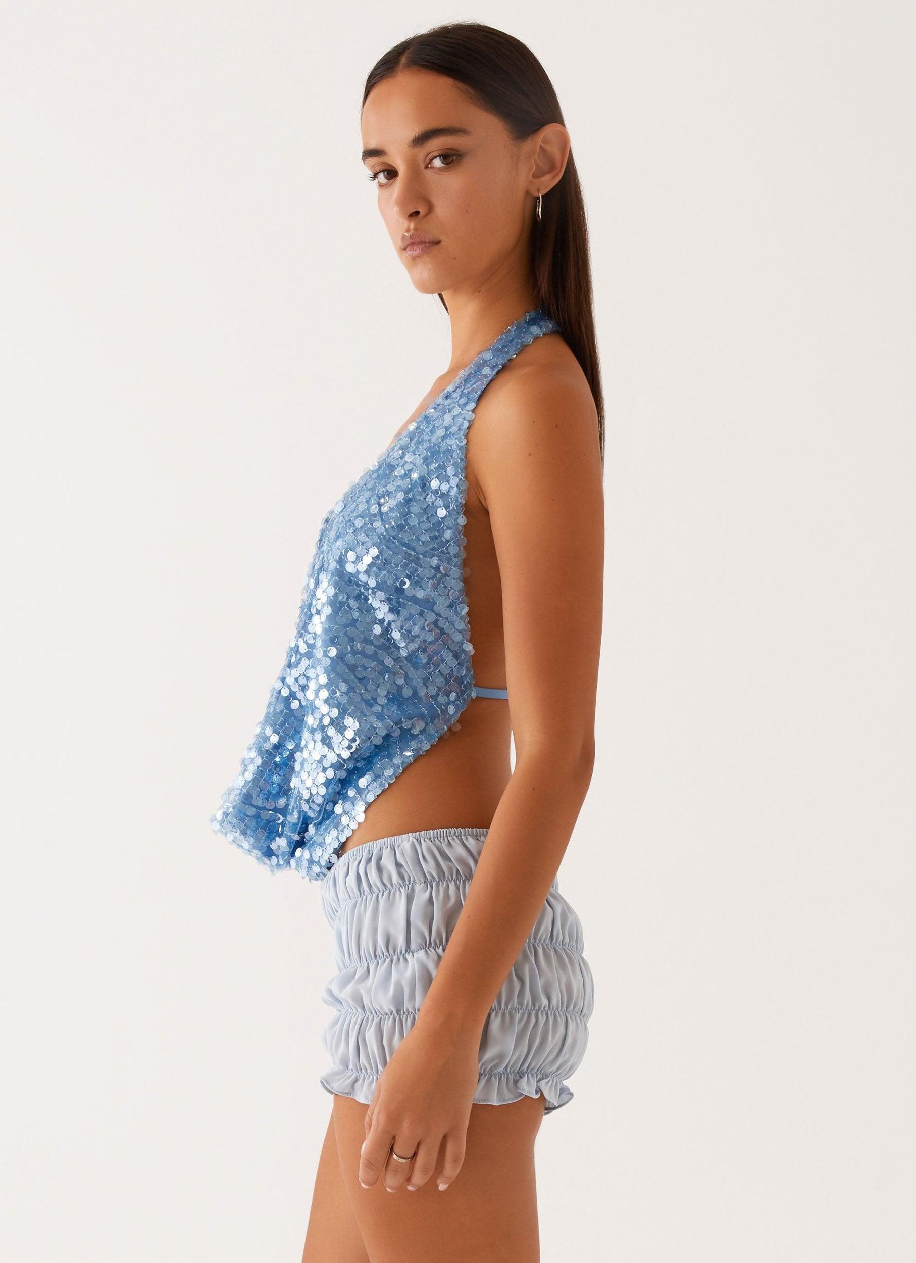 Rio Dreams Cowl Neck Halter Top - Blue Product Image