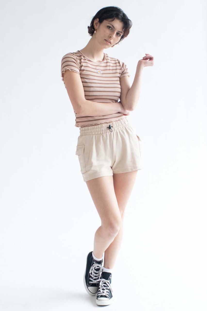 Beige Cargo Pocket Sweat Shorts Product Image