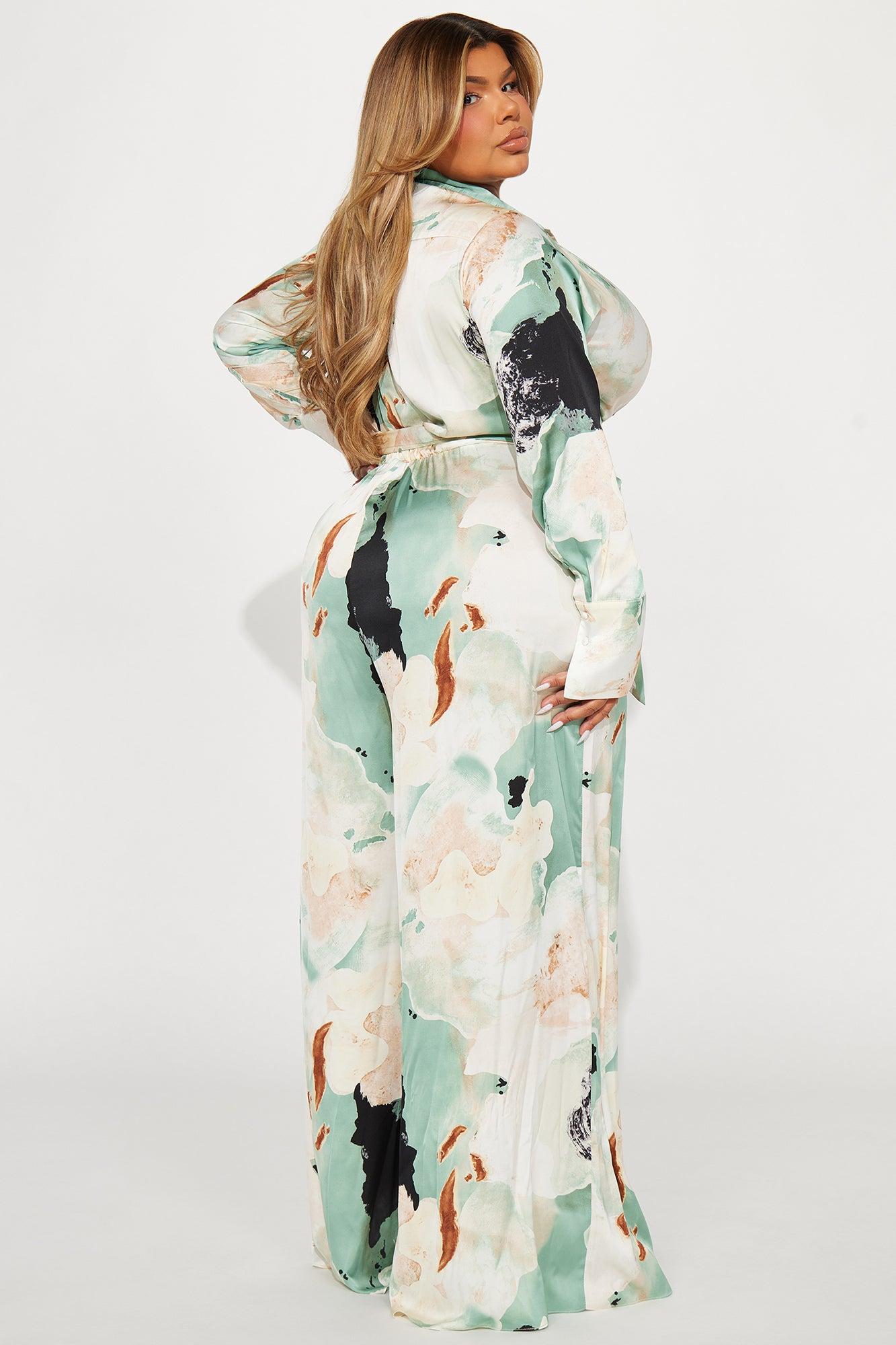 Take Me Away SatinJumpsuit - Green/combo Product Image