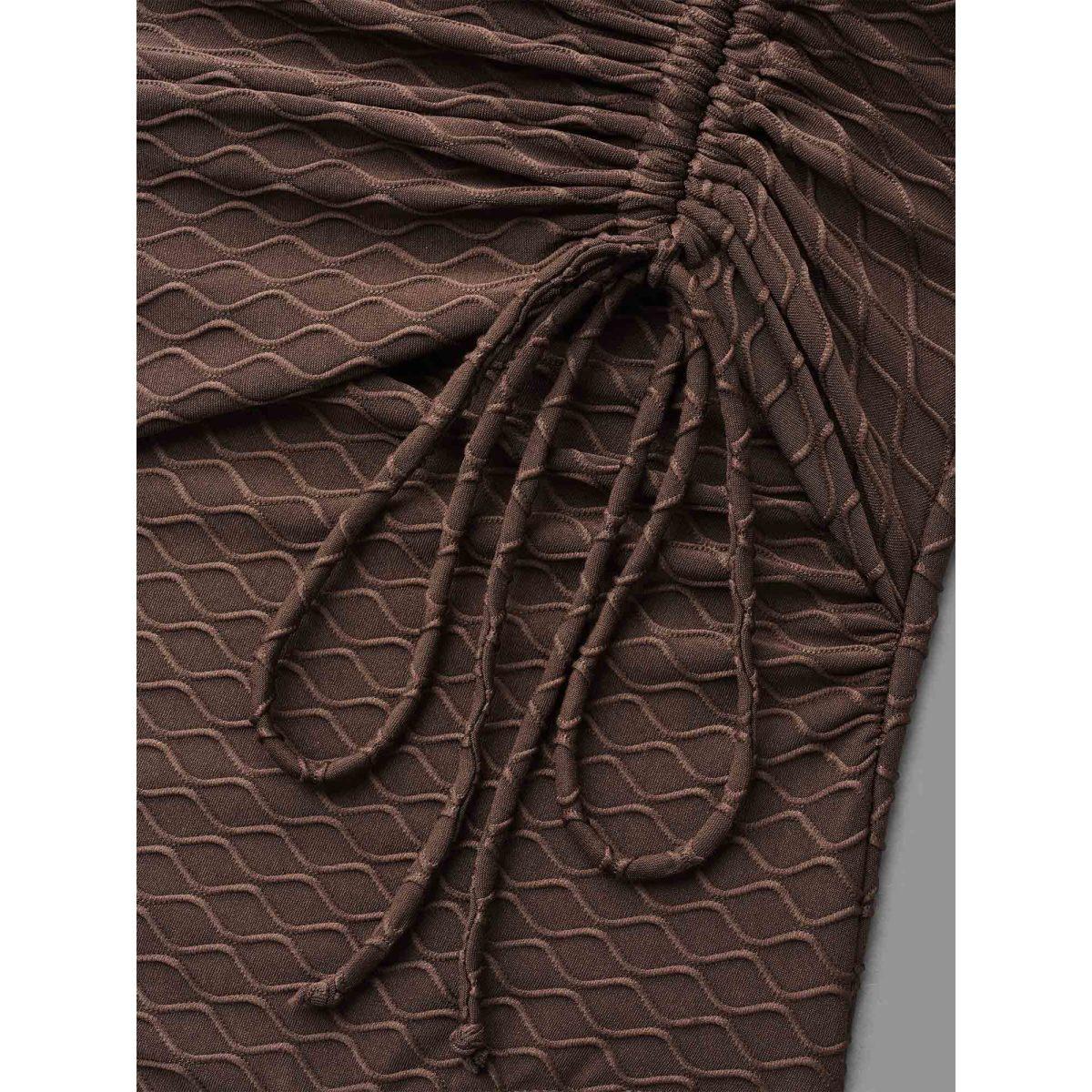 Plus Size Ruched Drawstring Surplice Neck One-Piece Swimsuit Women's Swimwear Browncoffeecolor Beach Texture Curve Bathing Suits High stretch One Pieces BloomChic 22-24/3X Product Image