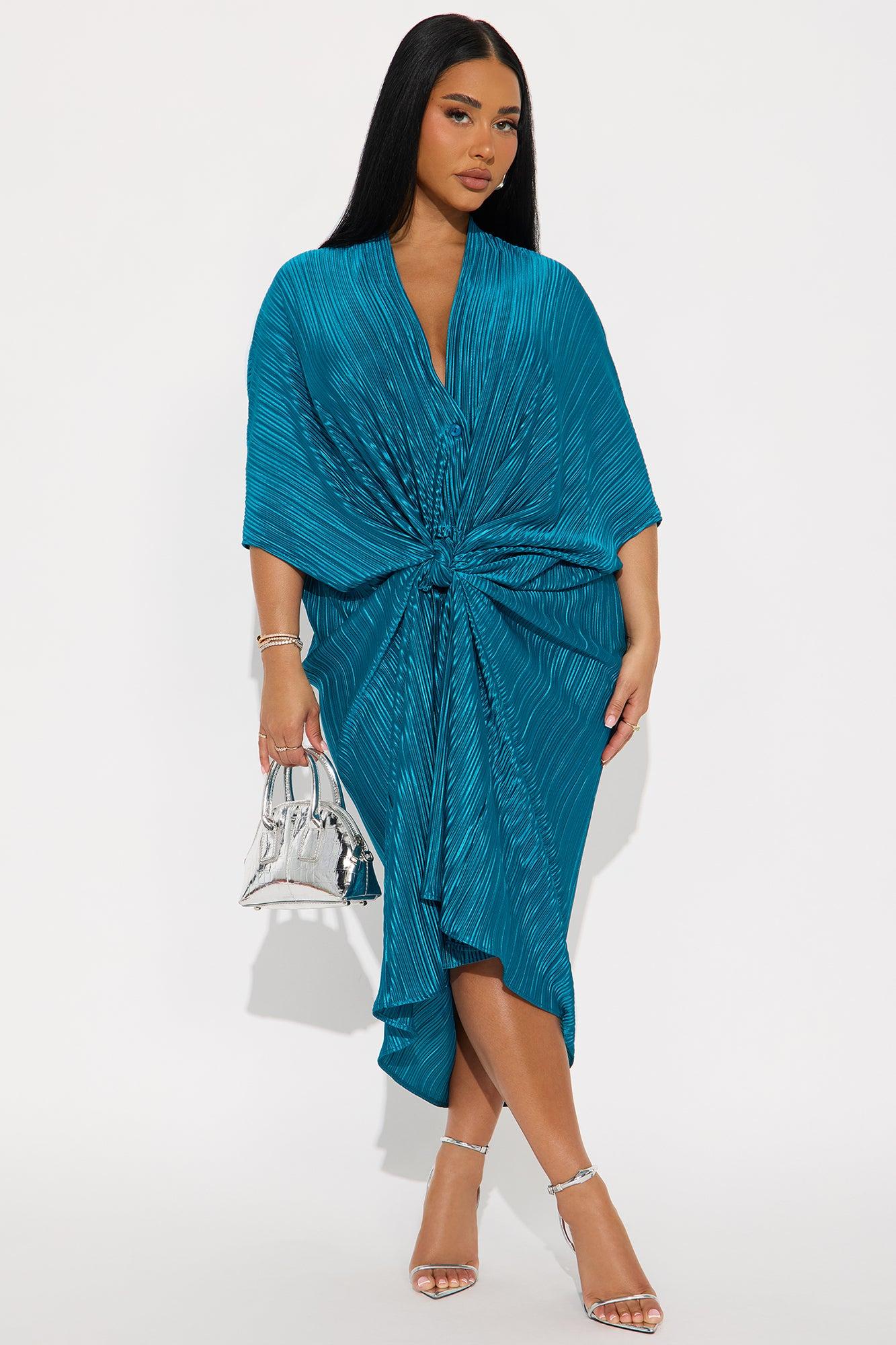 Isa Plisse Maxi Shirt Dress - Teal Female Product Image