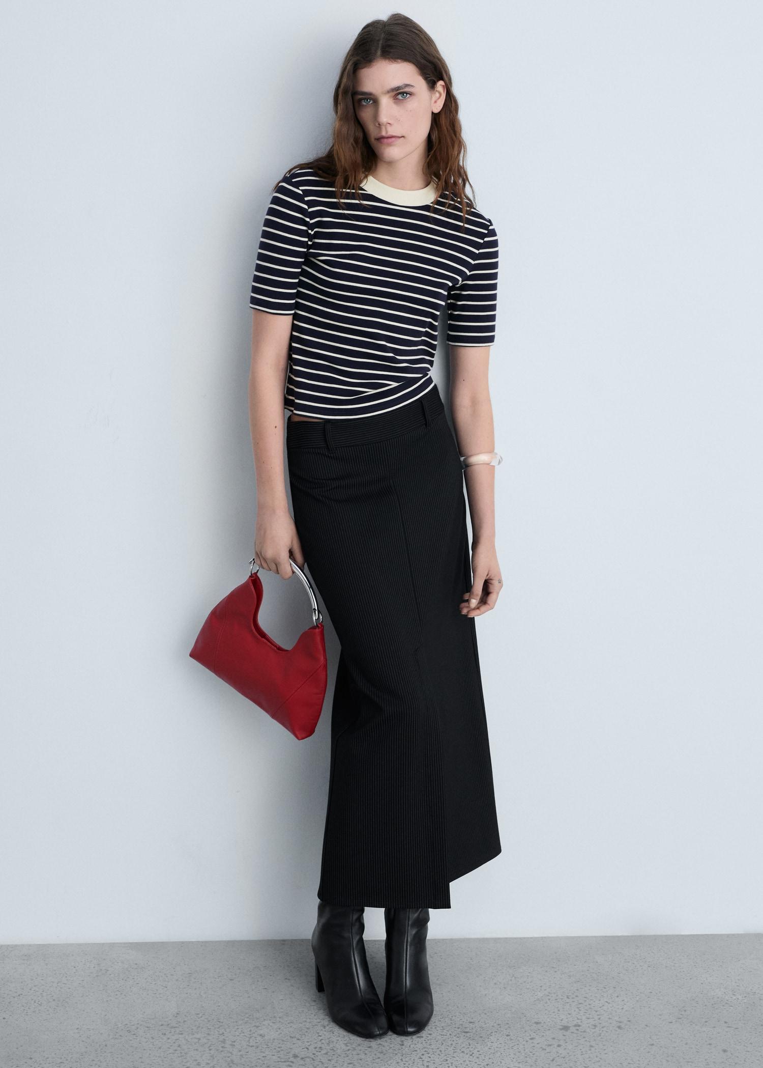 Striped cotton T-shirt - Women | MANGO USA Product Image