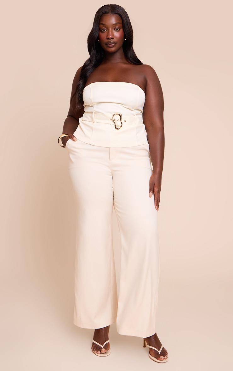 Plus Cream Woven Belted Trim Detail Bandeau Top Product Image