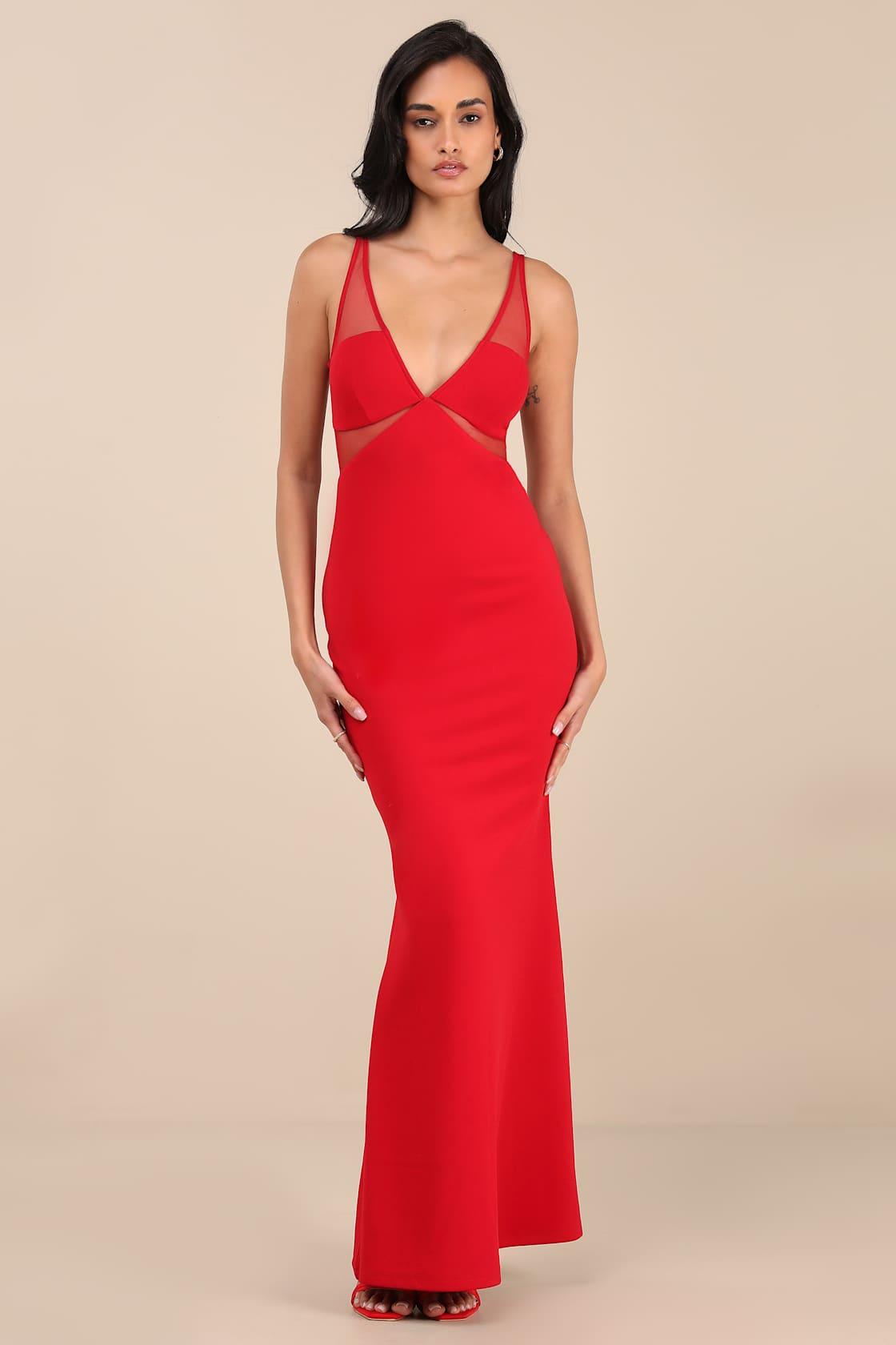 Fantine Red Mesh Sleeveless Mermaid Maxi Dress Product Image