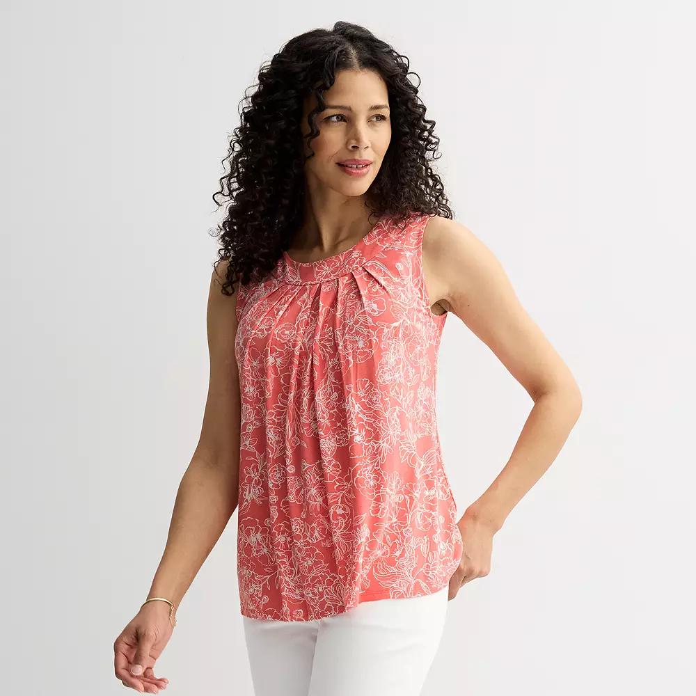 Women's Croft & Barrow® Pleated Tank Top, Size: XL, Pink Garden Floral Product Image