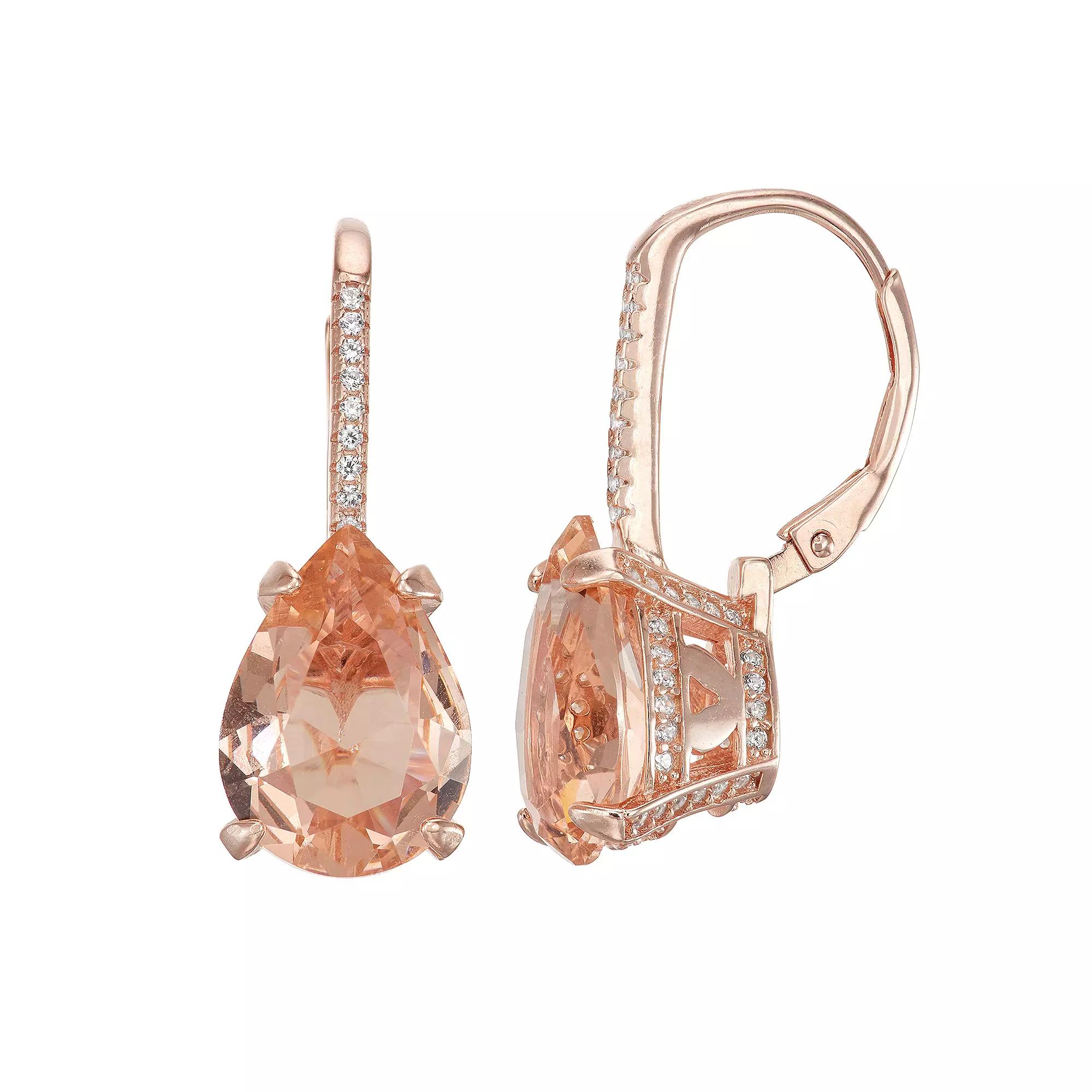 Designs by Gioelli 14k Rose Gold Over Silver Simulated Morganite Teardrop Leverback Earrings, Women's, Pink Tone Product Image