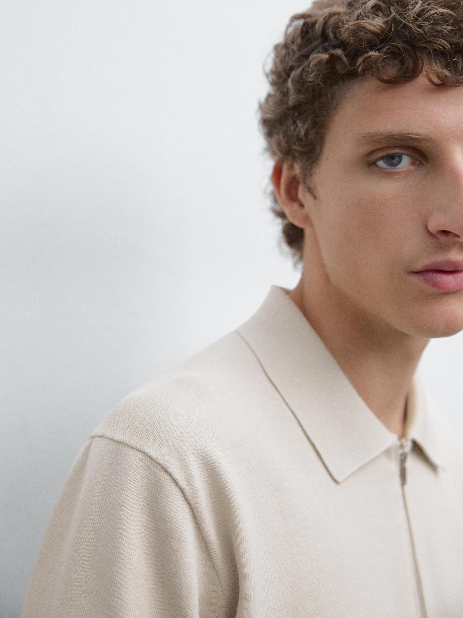 Cotton knit quarter-zip polo shirt Product Image