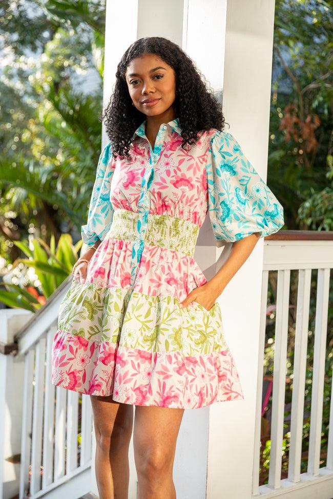 Fresh Blooms Multi Colorblock Floral Mini Dress FINAL SALE Product Image