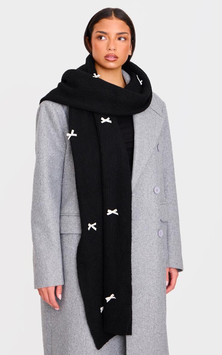 Black Bow Detail Rib Scarf Product Image