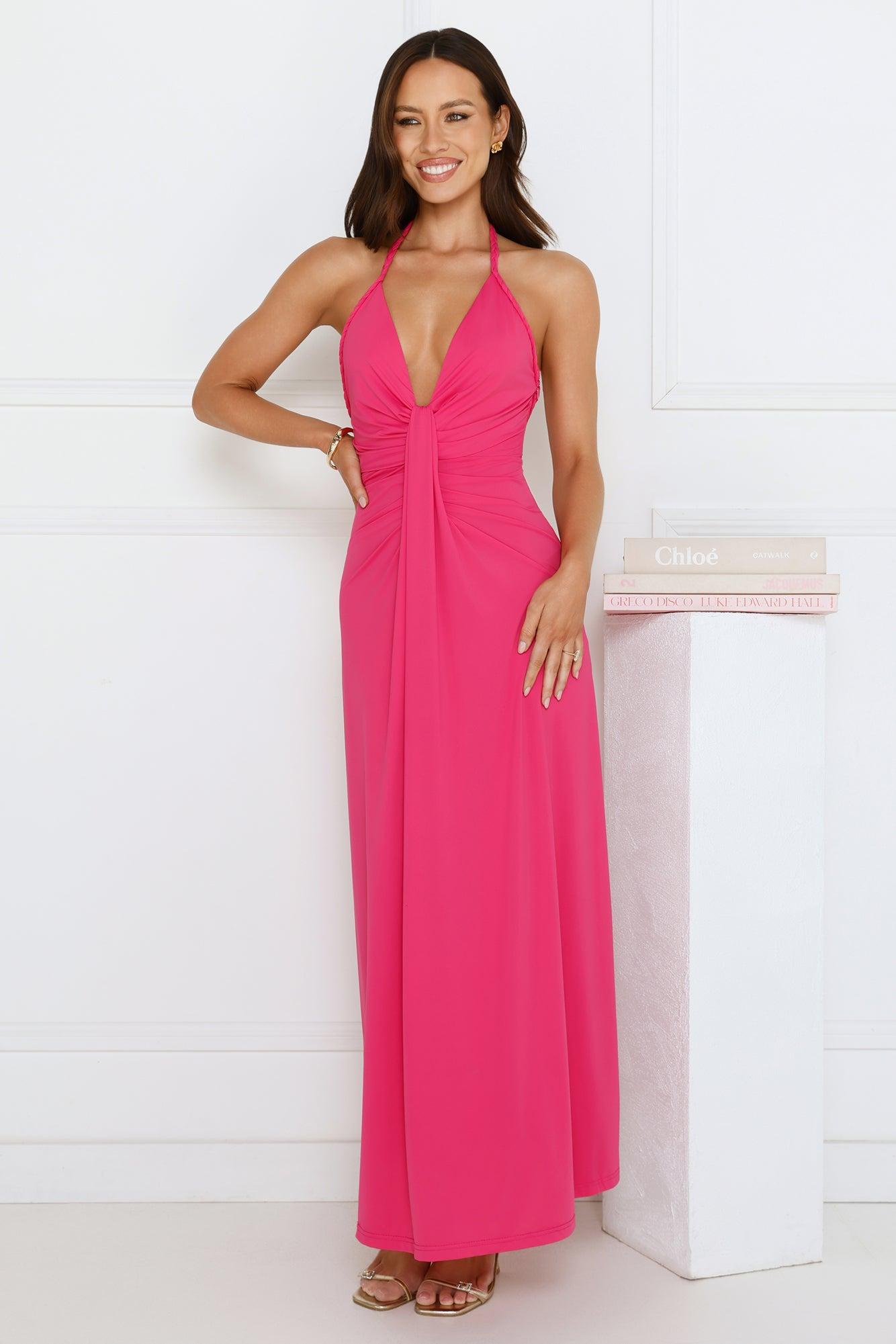 Neon Noir Halter Maxi Dress Pink Product Image