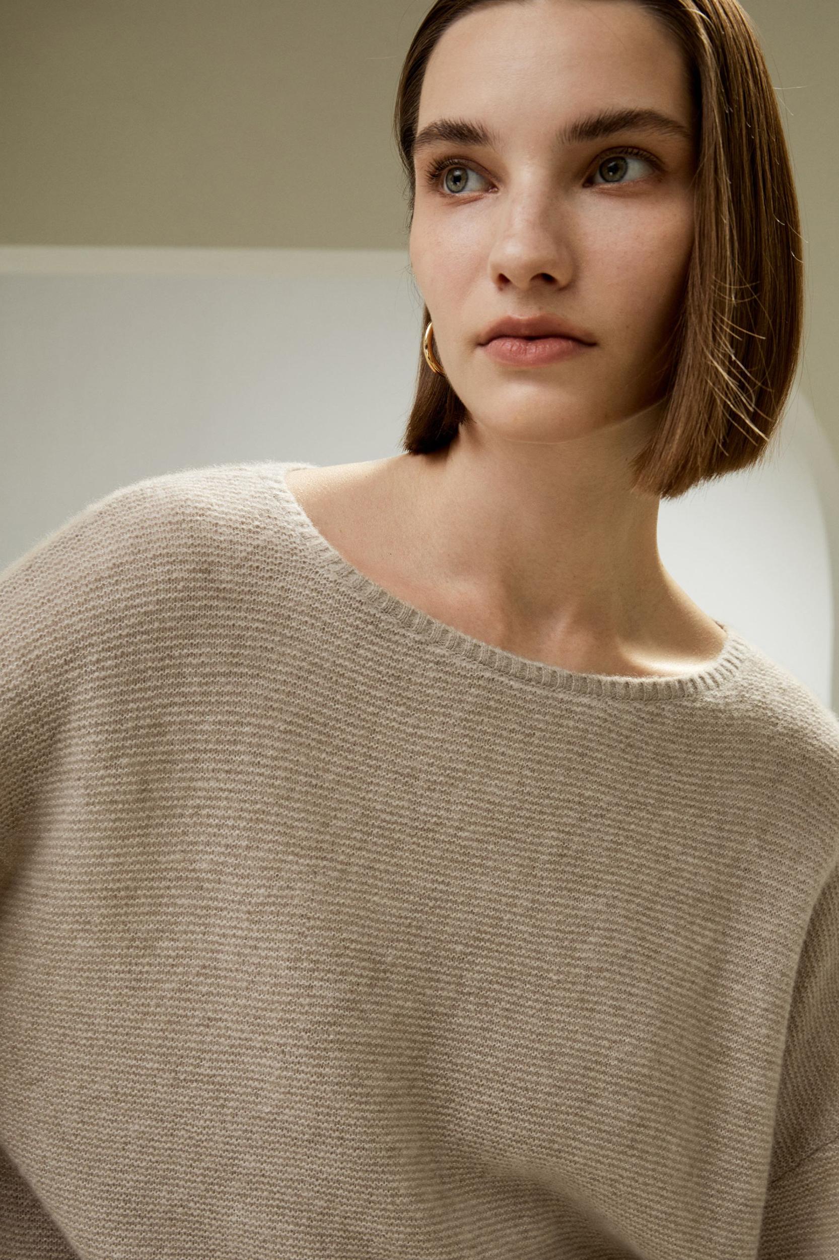Relaxed Fit Drop-Shoulder Silk Cashmere Blend Sweatshirt Product Image