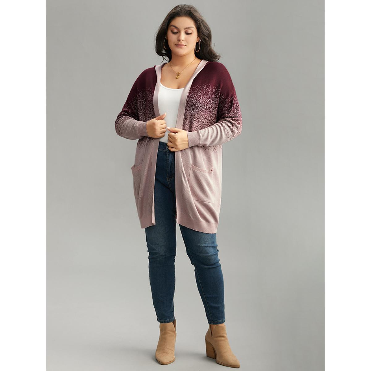 Plus Size Supersoft Essentials Ombre Heather Pocket Hooded Cardigan Burgundy Women Casual Loose Long Sleeve Dailywear Cardigans BloomChic 14-16/1X Product Image