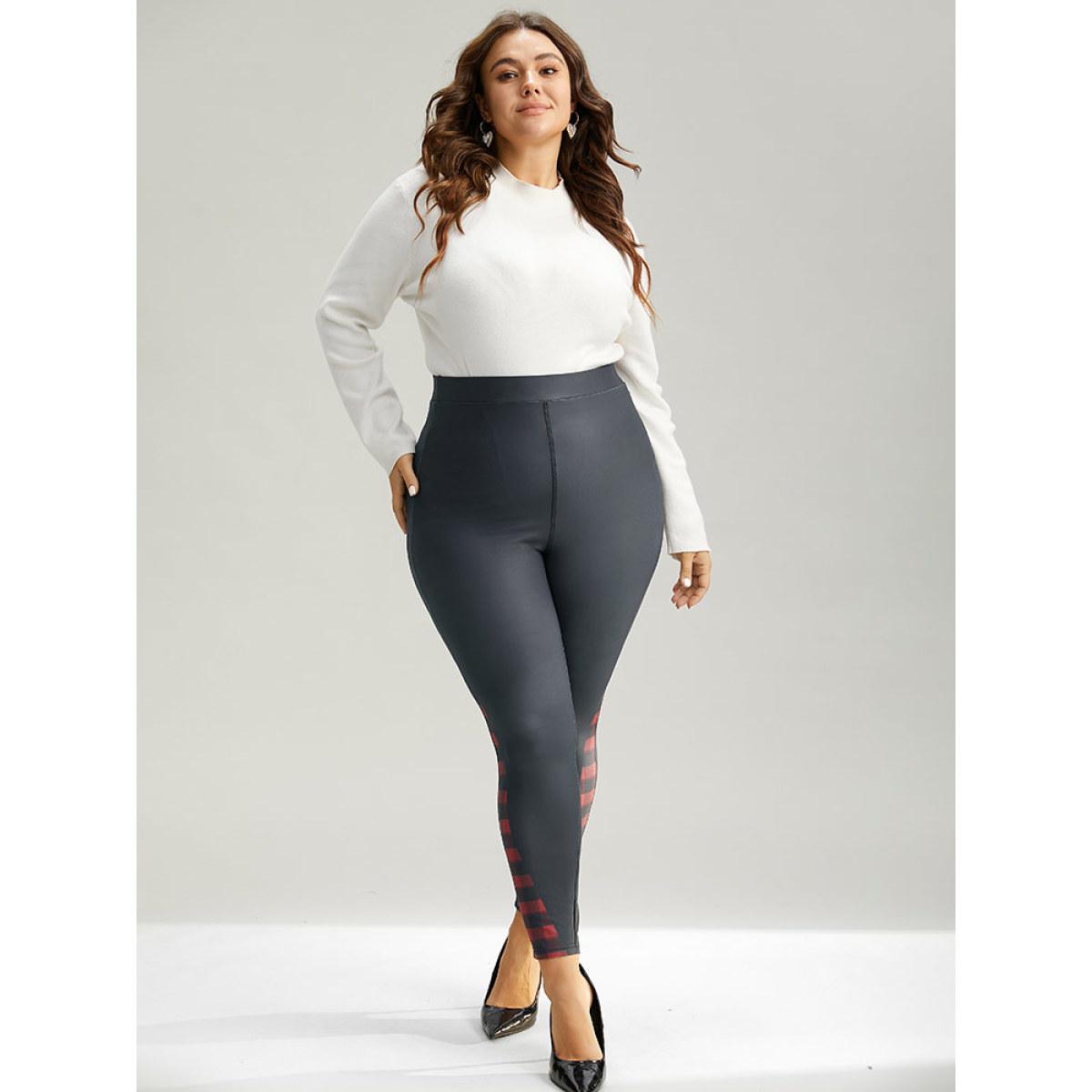 Plus Size Supersoft Essentials Plaid Patchwork High Rise Leggings Women Black Glamour High stretch Skinny High Rise Festival-Christmas Leggings BloomChic 30/6X Product Image