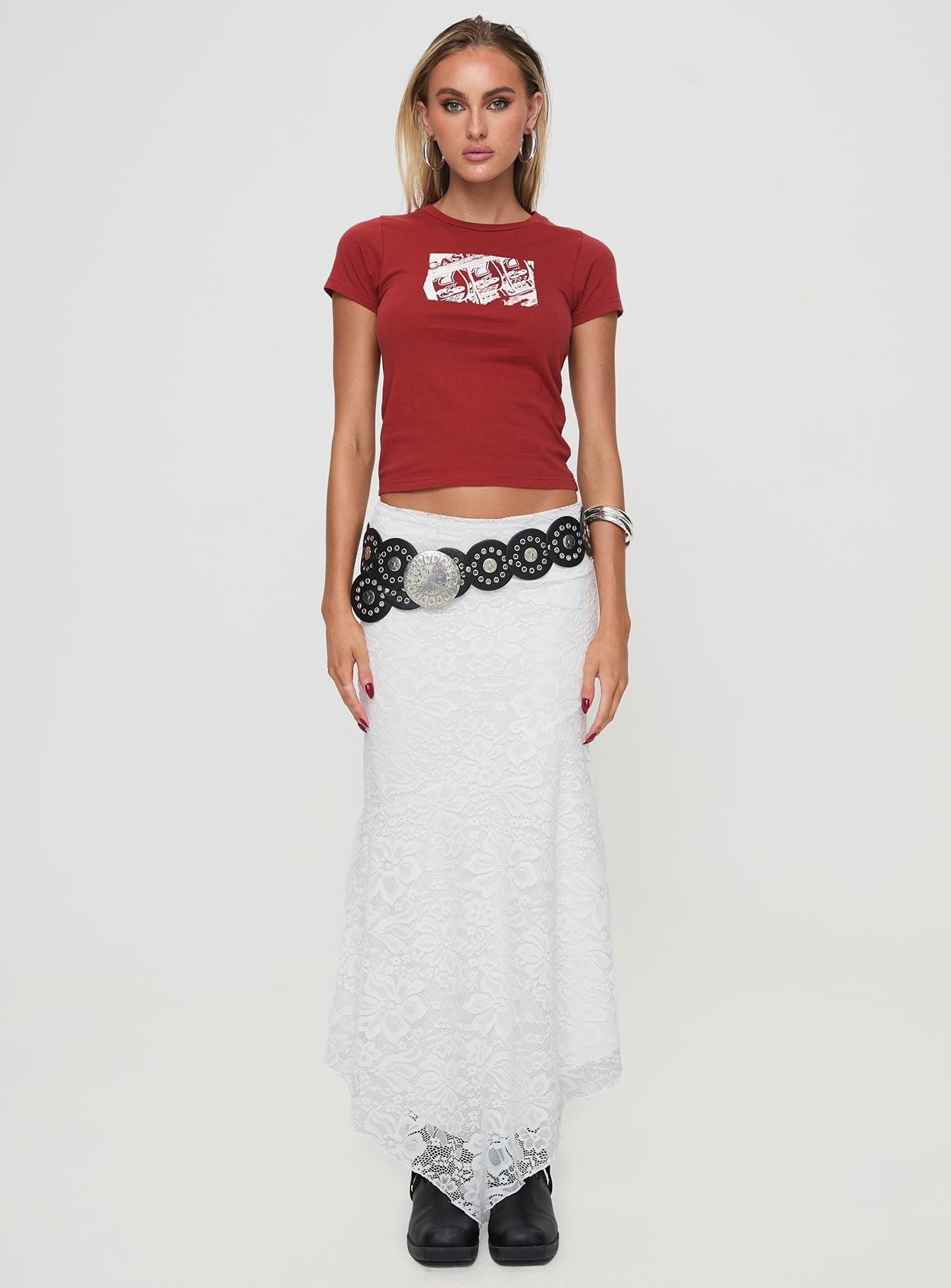 Cattanio Lace Midi Skirt White Product Image