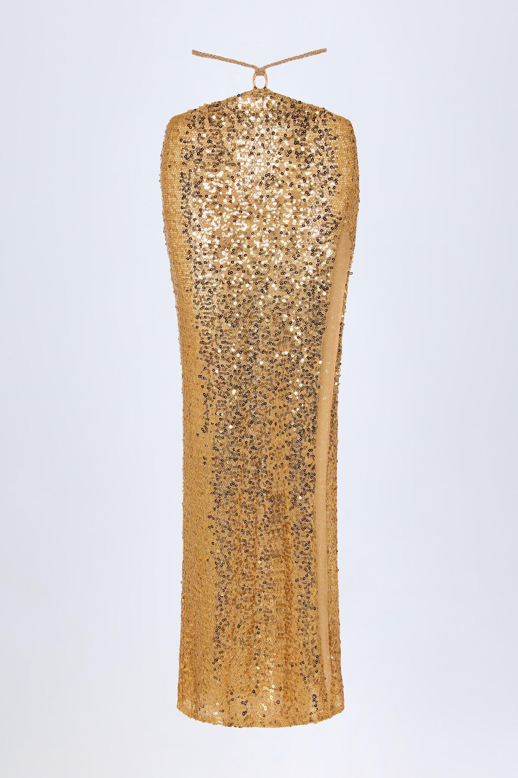 Embellished Hardware-Detail Strappy Maxi Skirt in Gold Product Image