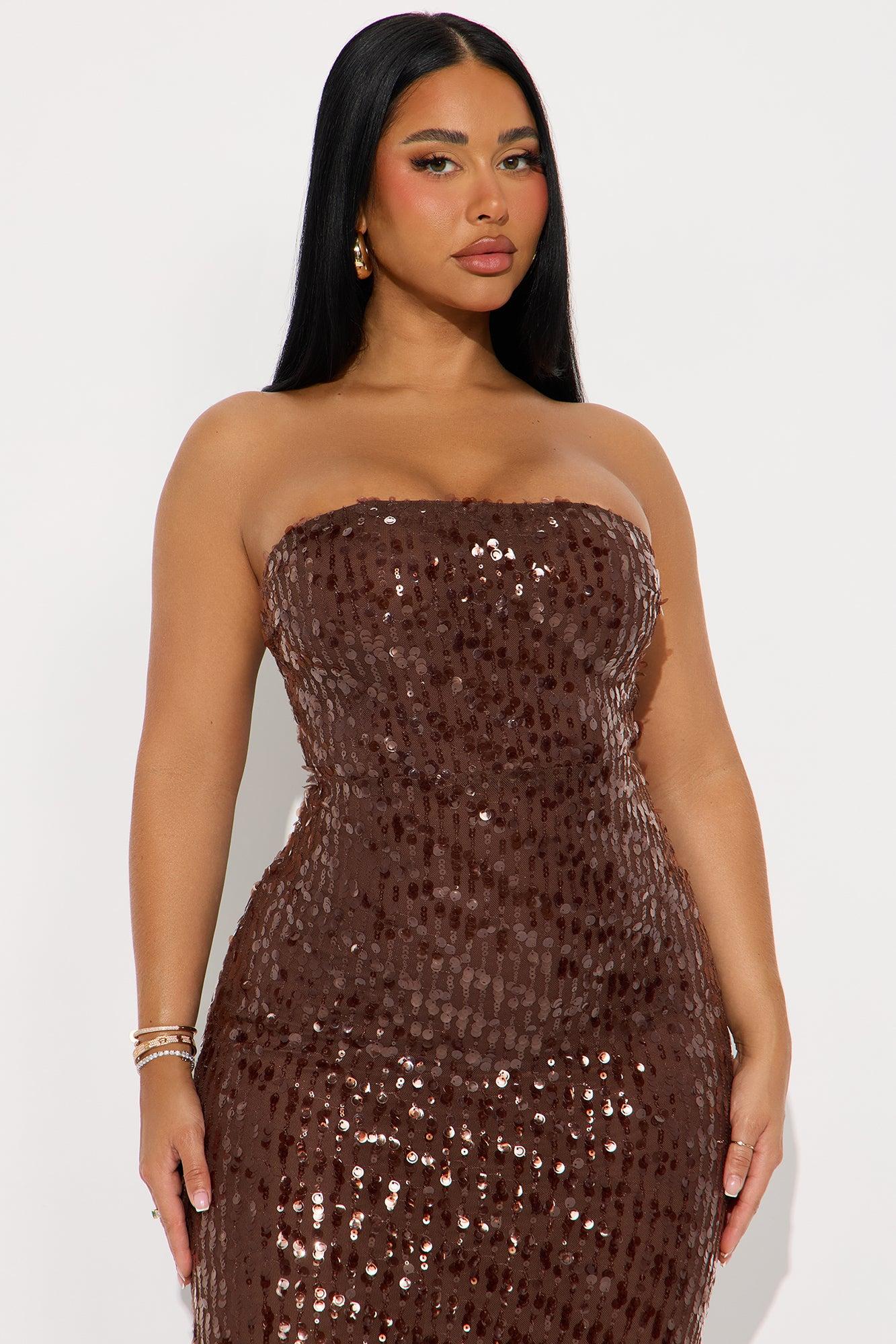 Selina Sequin Maxi Tube Dress - Brown Female Product Image