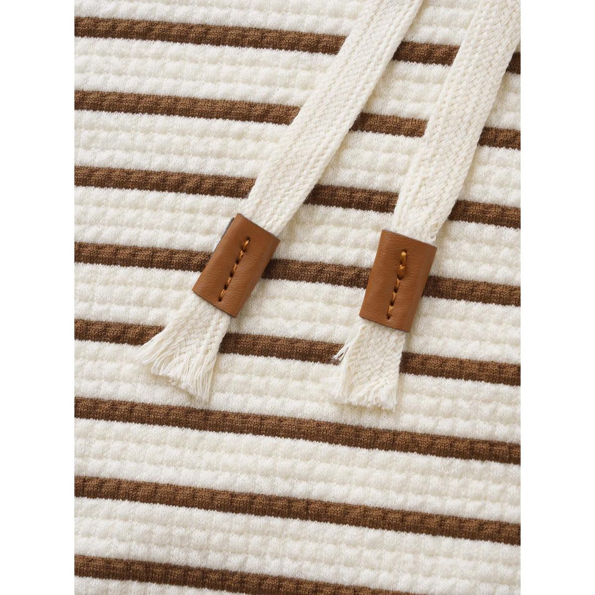 Plus Size Striped Patchwork Texture Hooded Sweatshirt Women Beige Casual Texture Hooded Everyday Sweatshirts BloomChic 28/5X Product Image