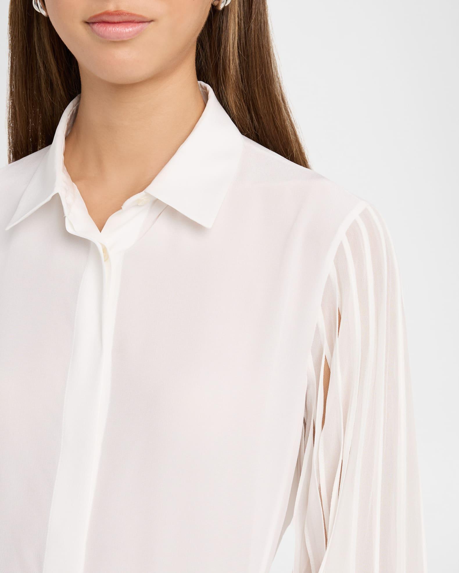 Silk Crepe Pleated-Sleeve Blouse Product Image