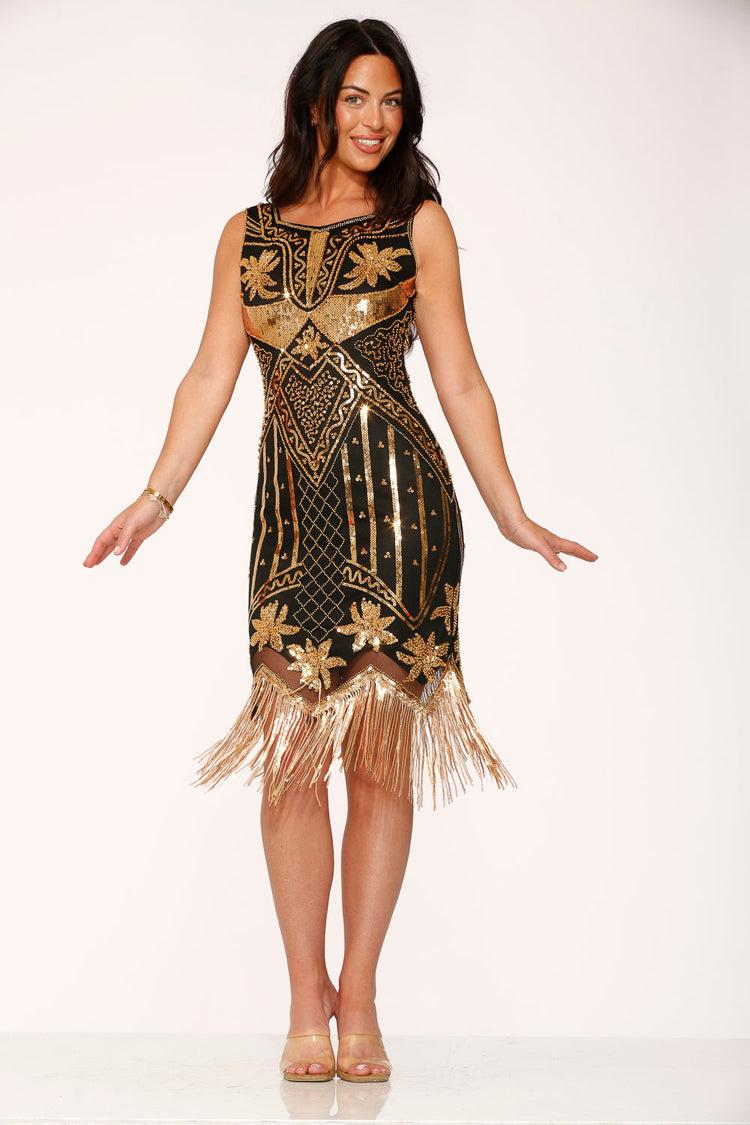 Black & Gold Flapper Dress Product Image