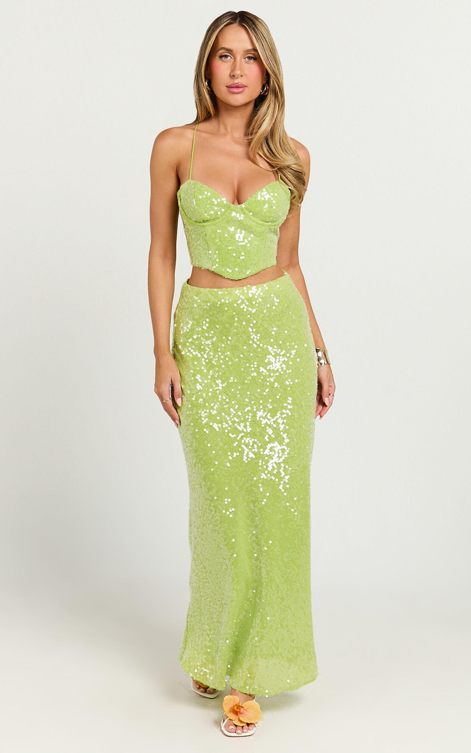 Phoebe Two Piece Set - Corset and Bias Cut Skirt Set in Green Product Image