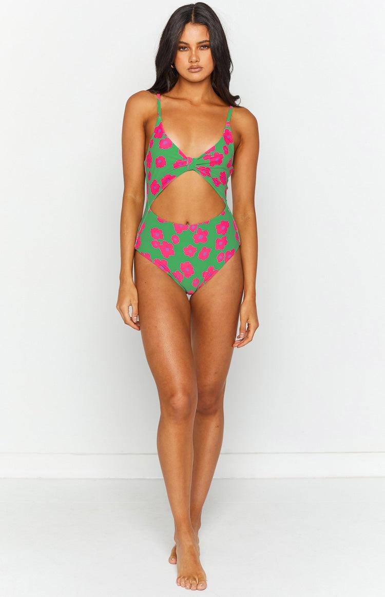 9.0 Swim Jada Cut Out One Piece Green Floral Product Image