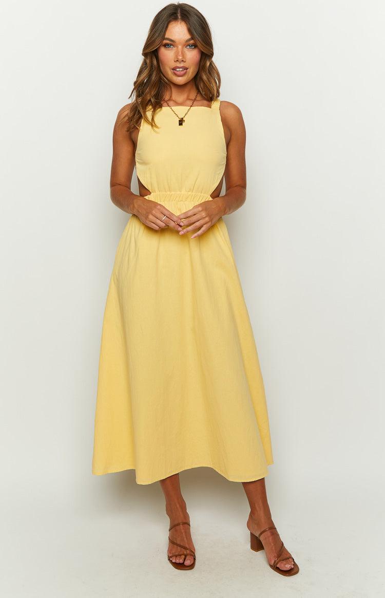 Kensington Yellow Backless Midi Dress Product Image