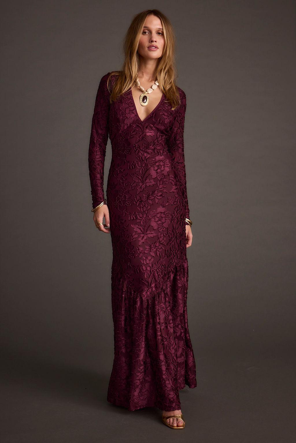 Angela Mulberry Velvet Burnout Long Sleeve Maxi Dress Product Image